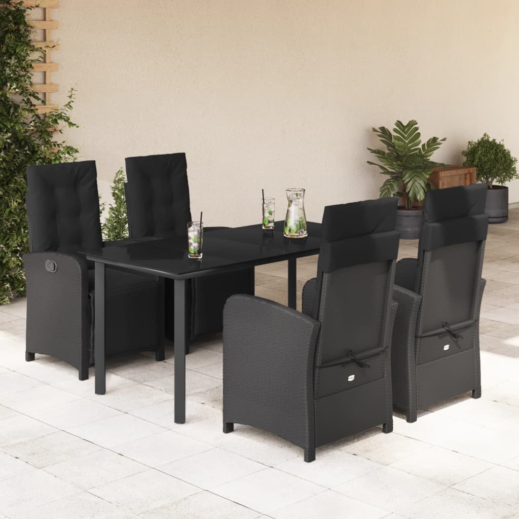 5-tlg. Garten-Essgruppe mit Kissen Schwarz Poly Rattan